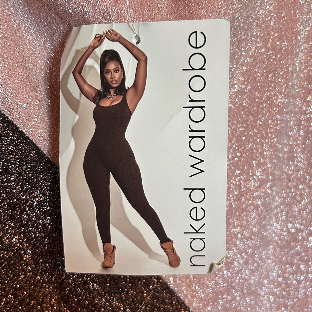 Naked Wardrobe pink/brown stretchy mini dress silver/gold sparkle size 1 new/tag - Picture 6 of 9
